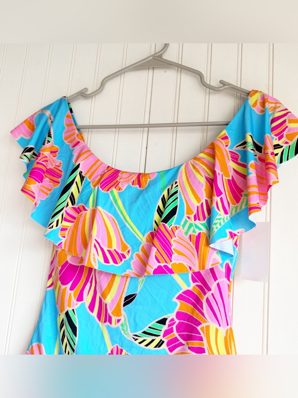 Trina Turk Size 8 POPPY OTS RUFFLE BANDEAU One Piece Swimsuit Off Shoulder NEW! - Picture 4 of 6